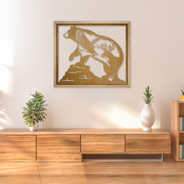 Obraz ażurowy w ramie dębowej, 50 cm x 58 cm, jasny dąb, projekt 9