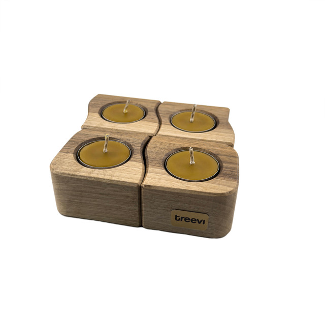 Drewniany świecznik na tealighty, orzech włoski, 25.5 cm x 6.4 cm, wosk pszczeli, unikatowy egzemplarz