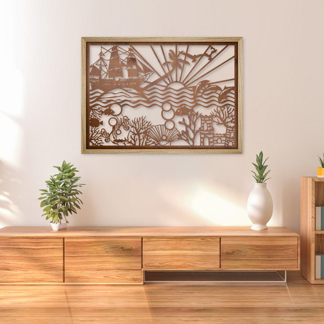 Obraz ażurowy w ramie dębowej, 68 cm x 49 cm, ciemny dąb, projekt 11