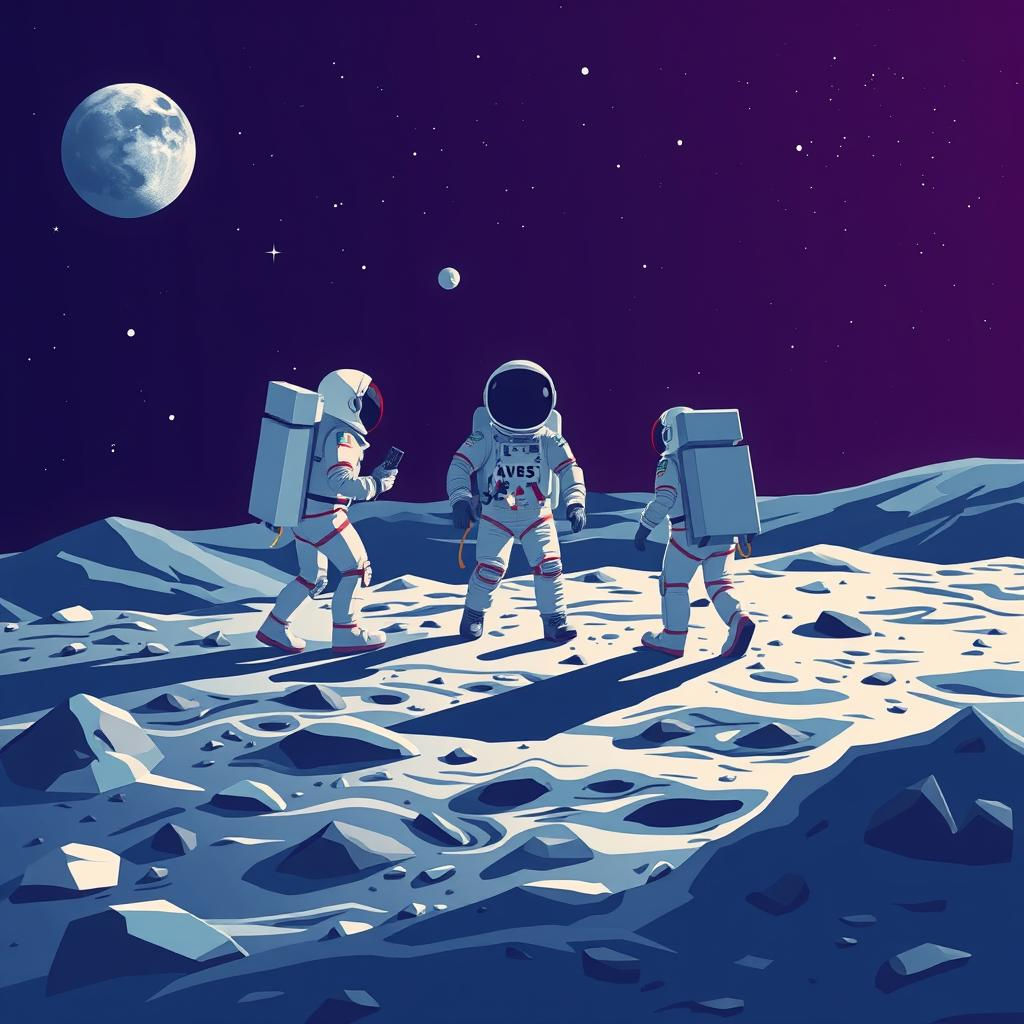 astronauts on the moon, 6-12 words