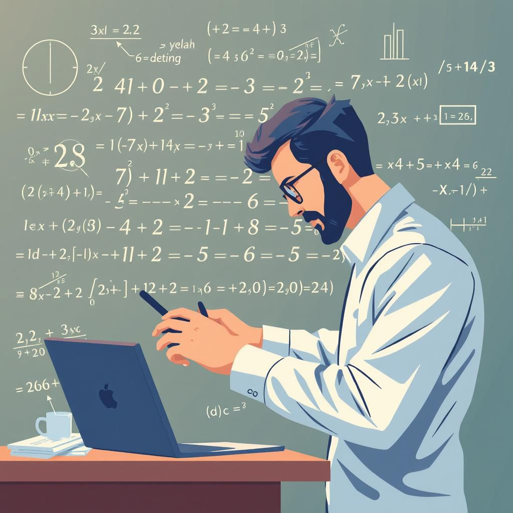 mathematician working on equation, 6-12 words