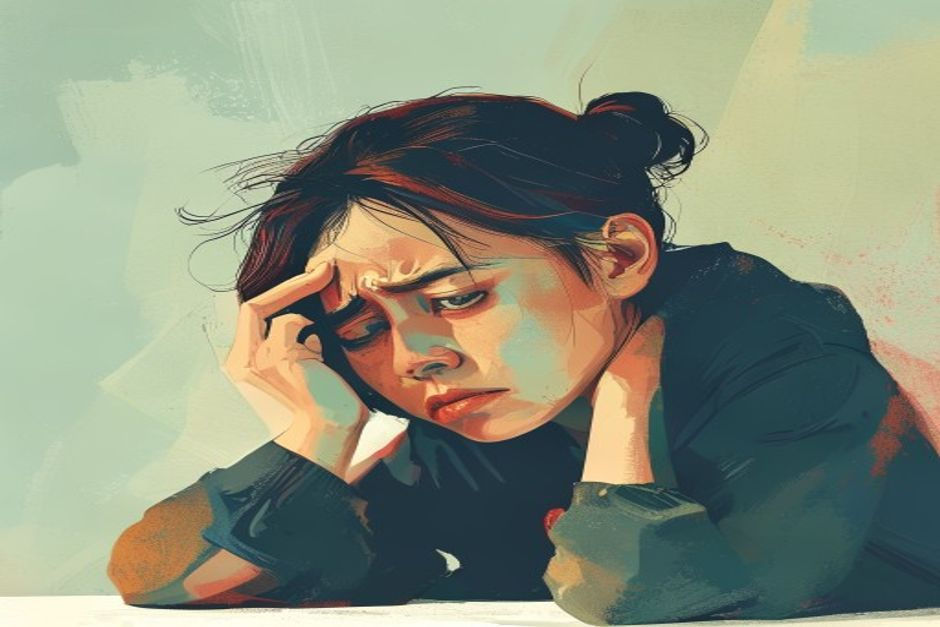 person looking tired, 6-12 words
