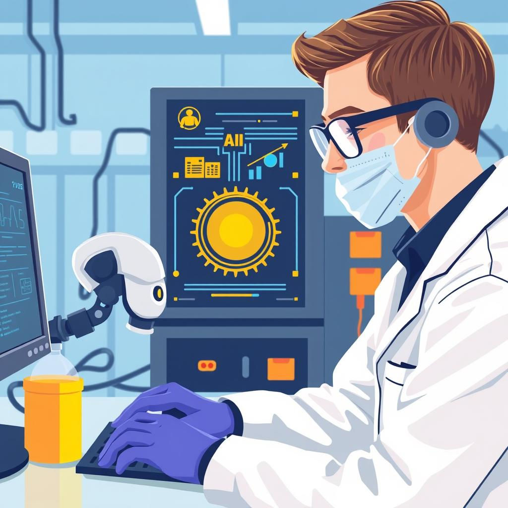 AI researcher at work, 6-12 words