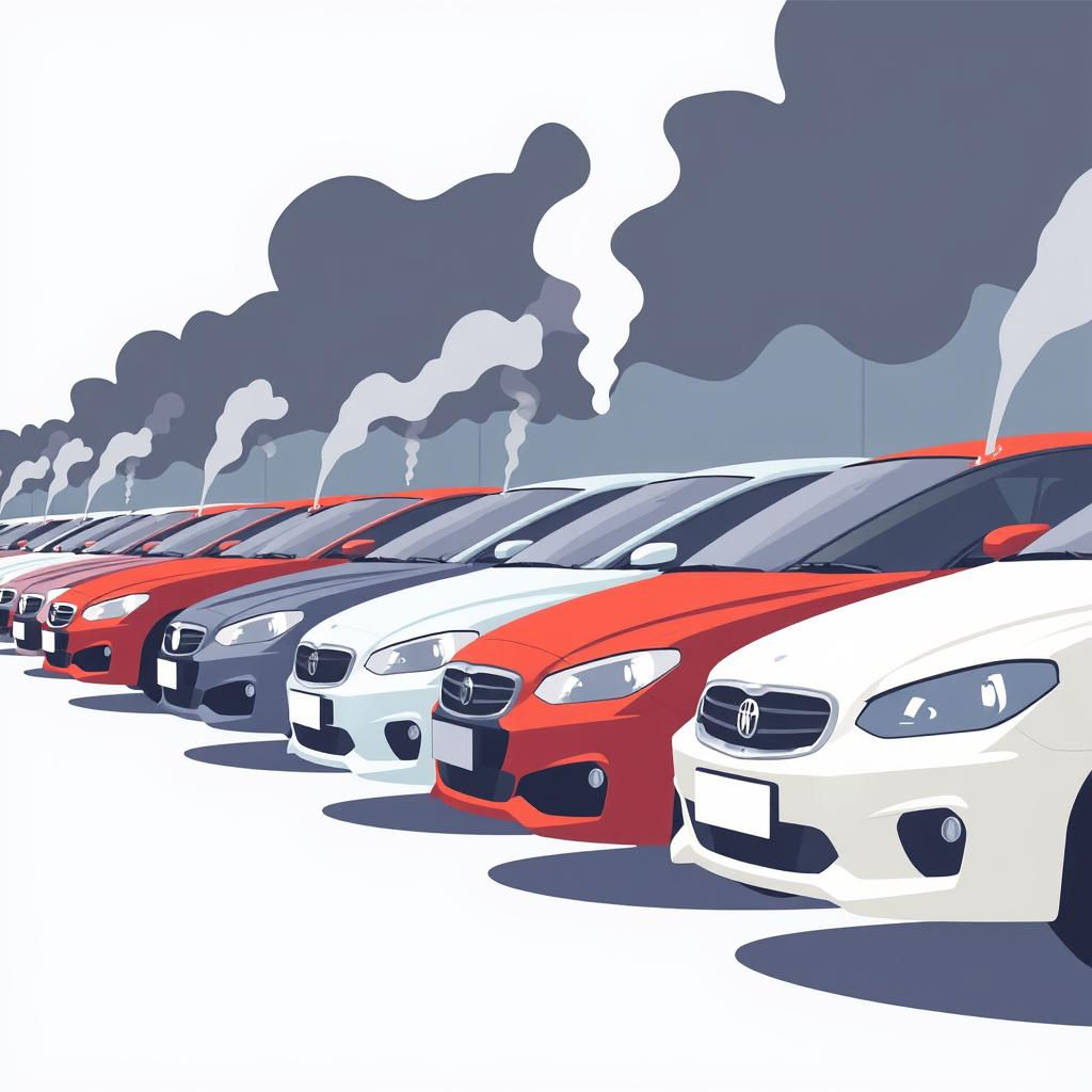 cars emitting smoke, 6-12 words
