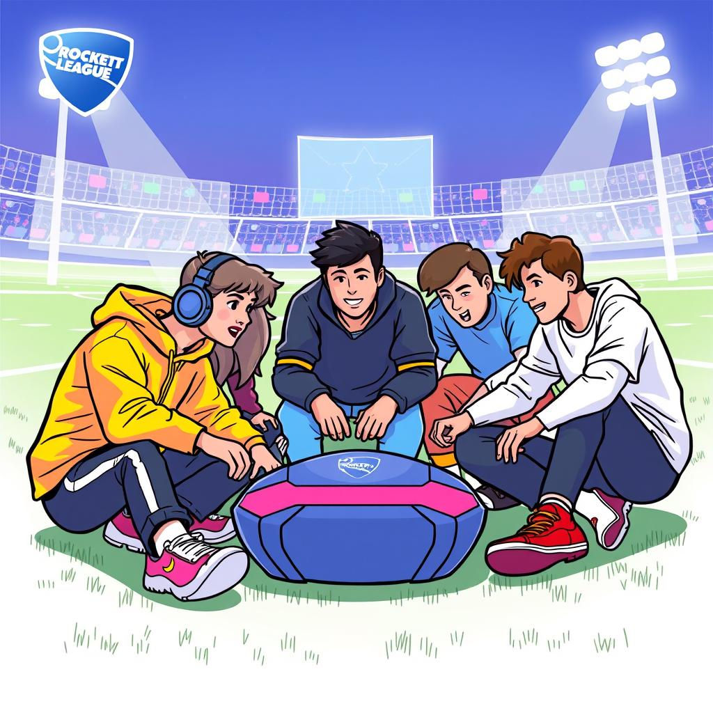 Rocket League gameplay scene, 6 words