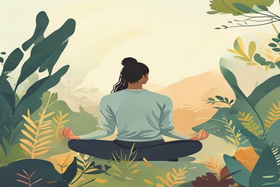 person meditating outdoors, 6-12 words