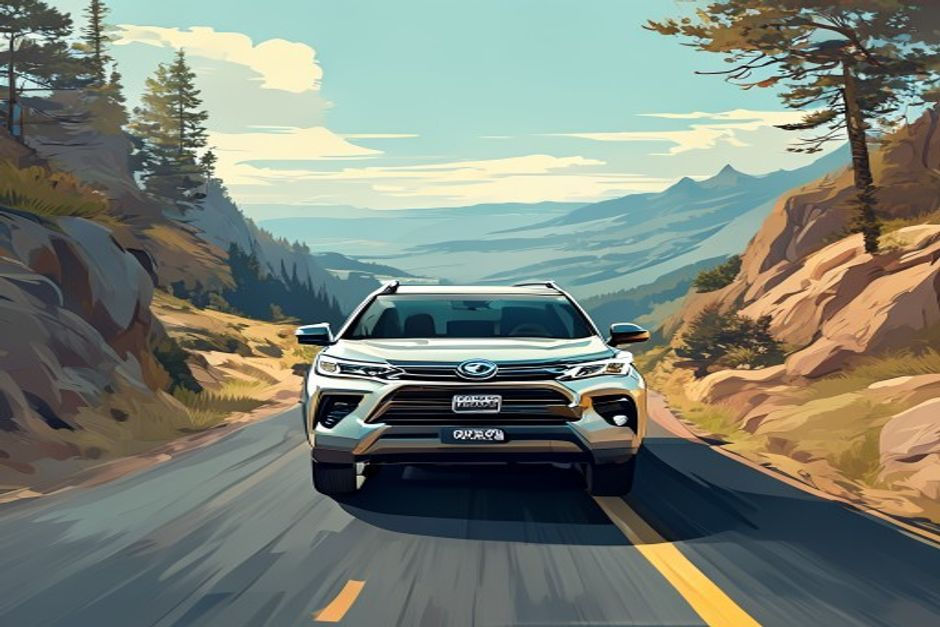 Toyota RAV4 on a winding road, 6-12 words