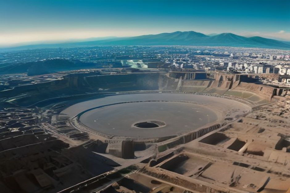 satellite image of Pompeii with a modern cityscape