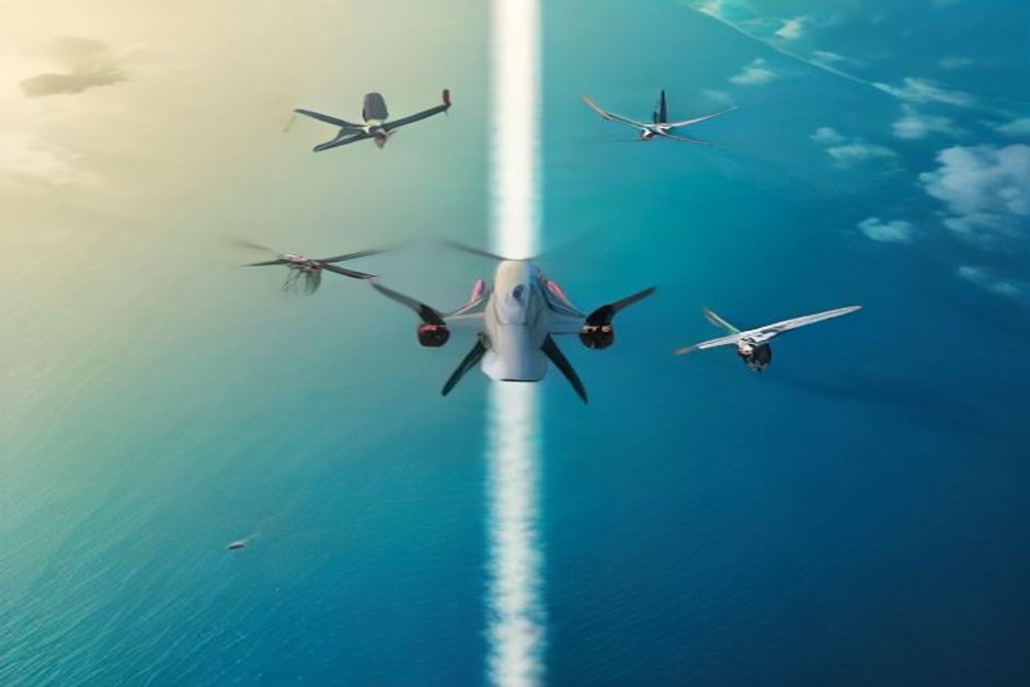 drones in flight, 6-12 words