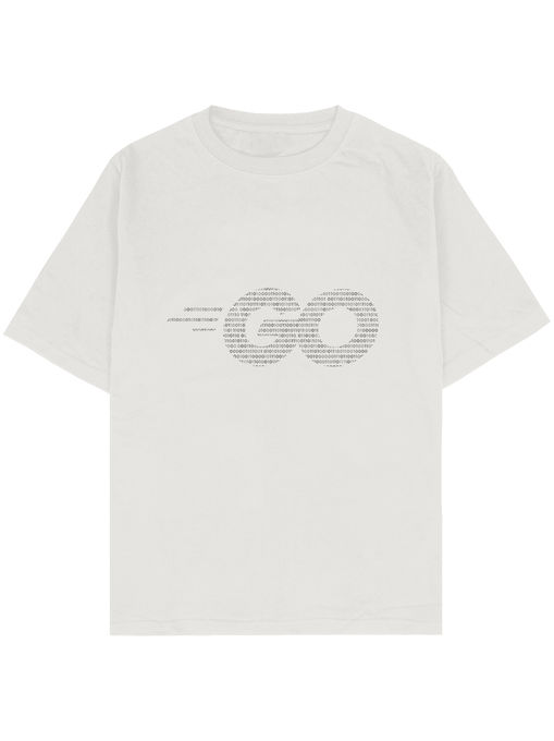 GO ve Binary Code Baskılı Beyaz Oversize T-shirt