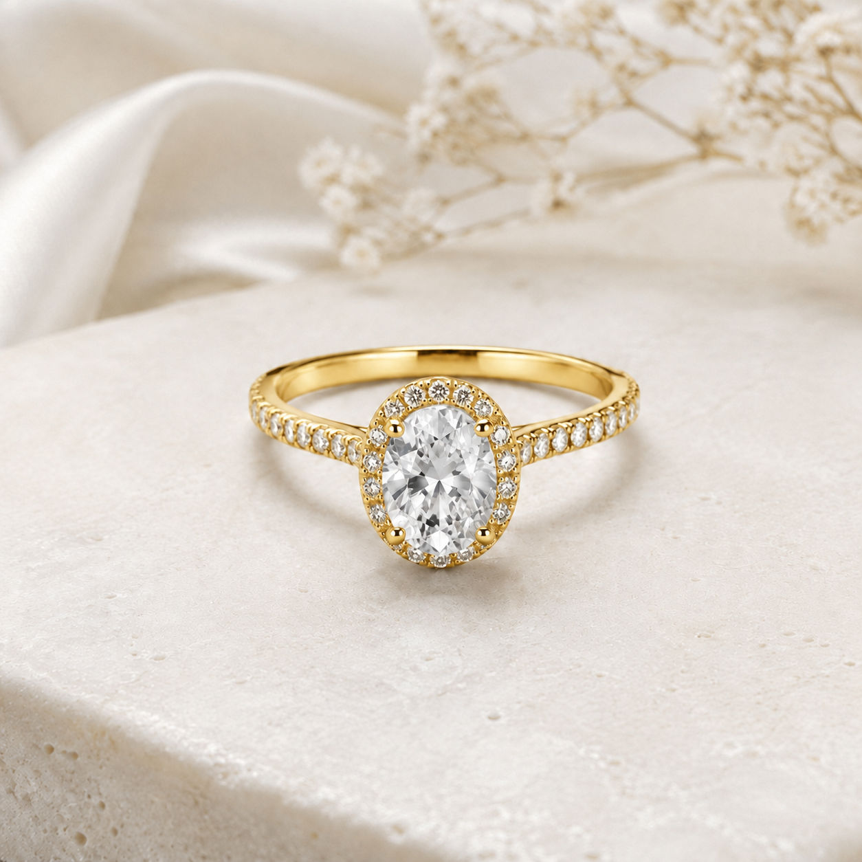 Seraphina 925 Silver Halo Ring in yellow finish
