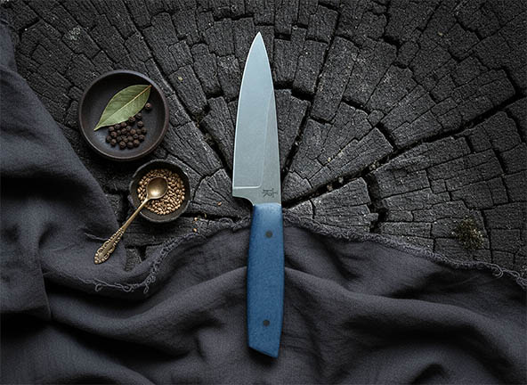 Custom Carnivore steak knife with a patterned handle
