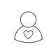 A line icon of a person with a heart.