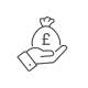 A hand holding a british pound icon.