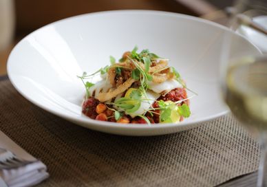 An image of a plate of food on a table, 3-course Set Menu. 116 at The Athenaeum