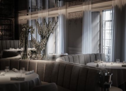An image of a restaurant with tables and chairs, 5-course tasting menu. Alex Dilling at Hotel Cafe Royal