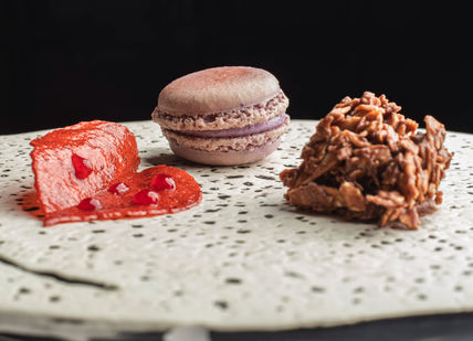 An image of a dessert on a plate, Lunch Tasting Menu. Benares Restaurant and Bar