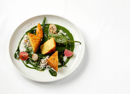 An image of a plate of food on a white table, The Iconic Tasting Menu. The Cinnamon Club