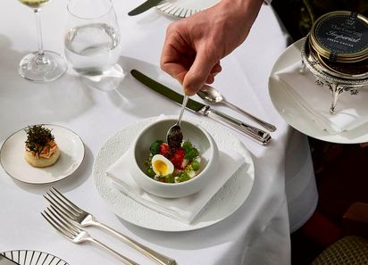 An image of a plate with food on it, Three-Course Dinner. The Goring Dining Room