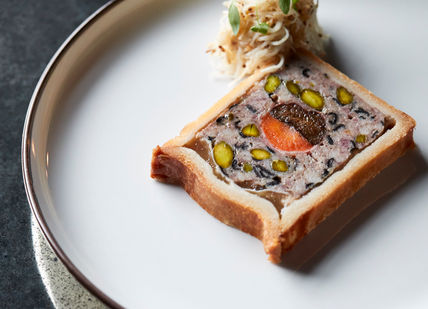 An image of a plate of food on a table, Four-Course Menu. The Hind's Head, Bray