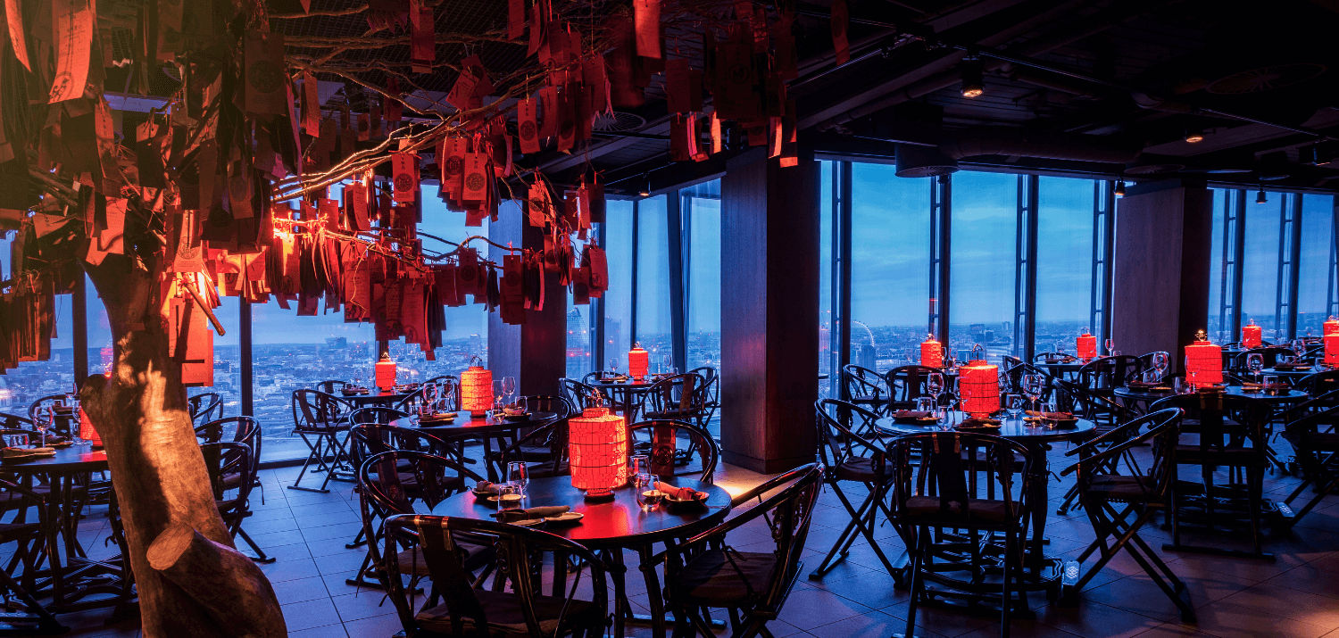 Chinese restaurant at the top of a skyscraper.