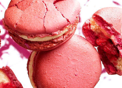 An image of a pink macaron, Bespoke Macaron Flavour Development. Pierre Hermé
