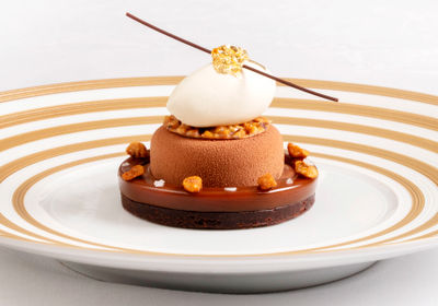An image of a dessert on a plate, Seven-course tasting lunch and dinner menu. The Ritz
