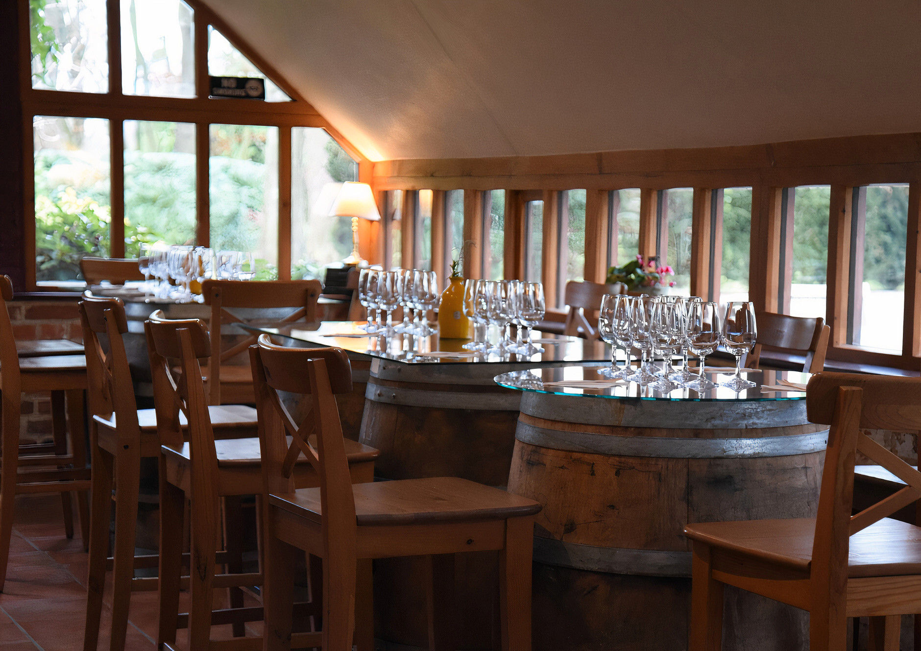 A wooden table and chairs.