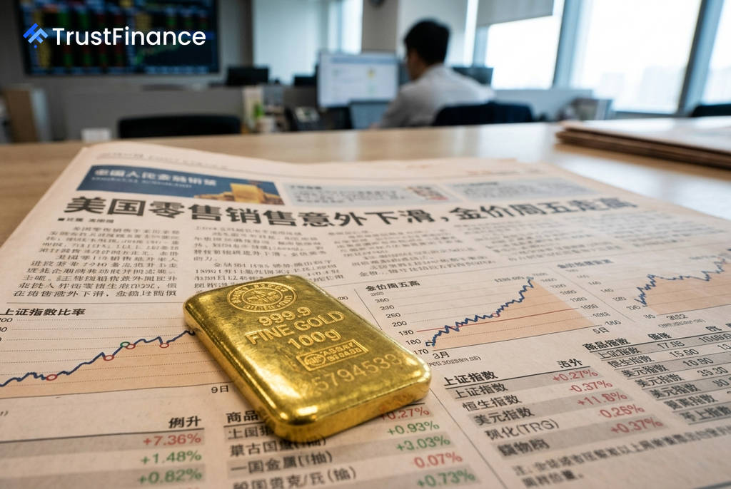 美國零售銷售意外下滑 強化Fed暫停升息預期 金價走揚
