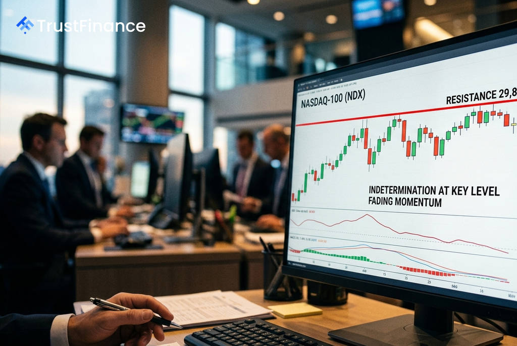 Nasdaq 100 Stalls Below 29,800 Resistance Amid Fading Momentum