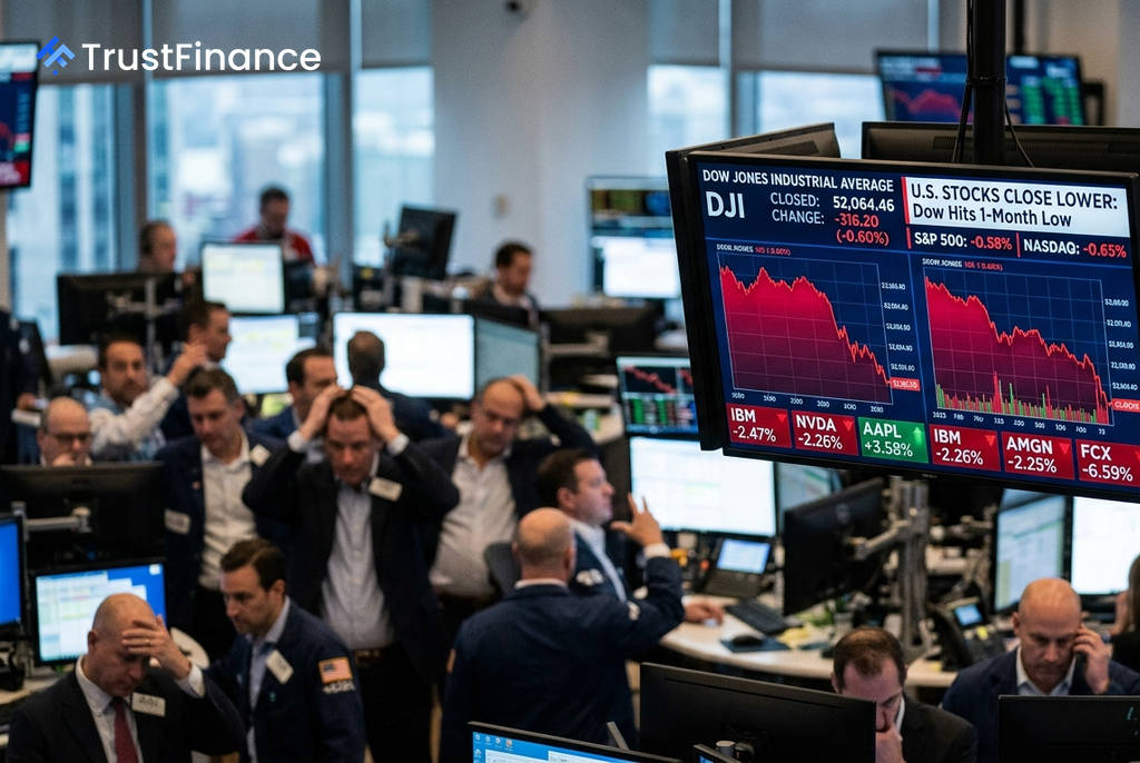 U.S. Stocks Close Lower as Dow Jones Hits 1-Month Low