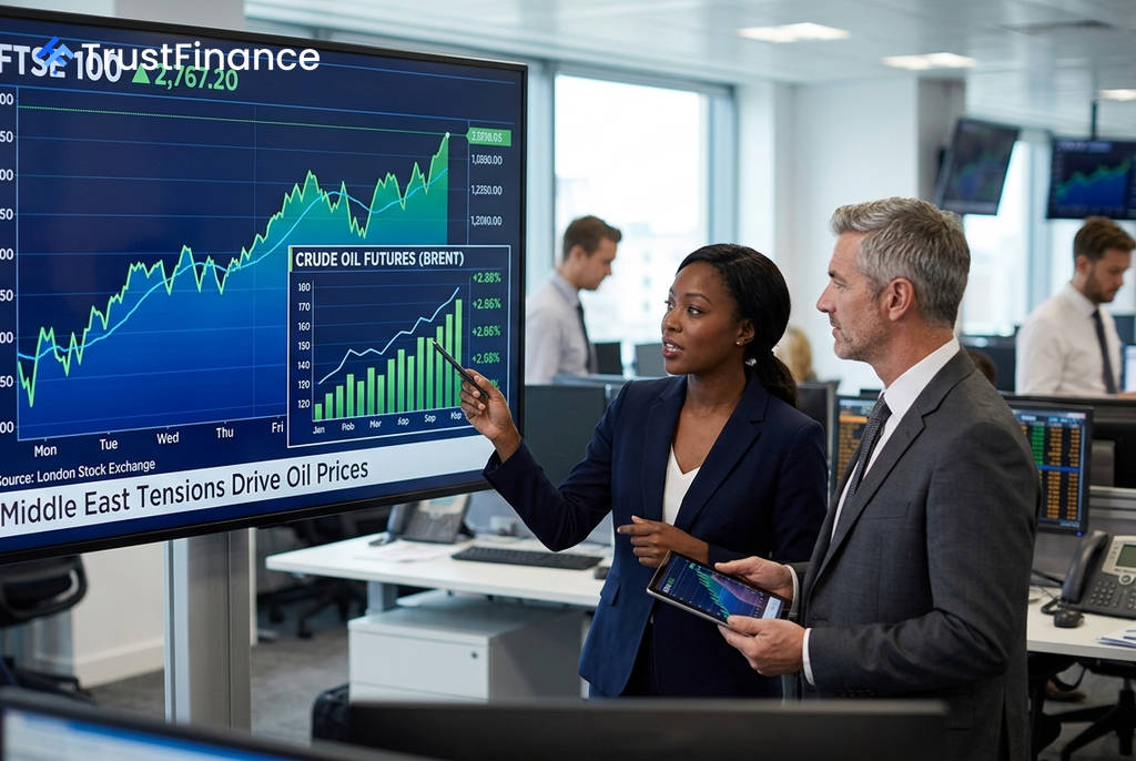 FTSE 100 Gains as Middle East Tensions Drive Oil Prices Higher