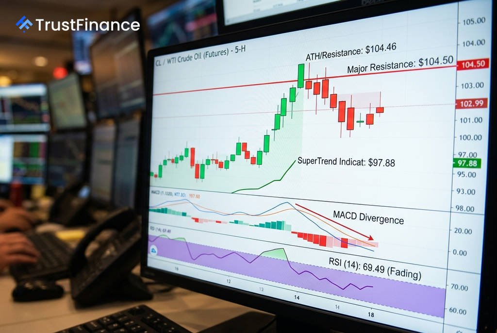 WTI Crude Oil Rally Stalls Near $104.50 as Momentum Indicators Weaken