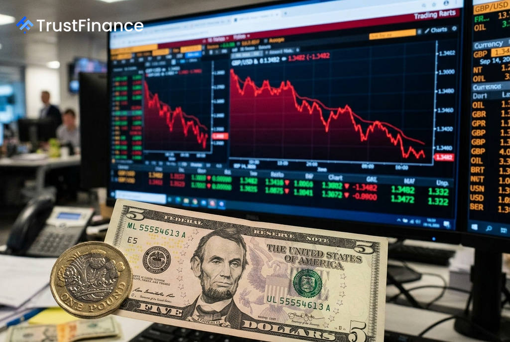 Pound Sterling Slips Below $1.35 as Surging Oil Prices Fuel Dollar Rally
