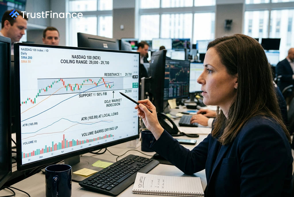 Nasdaq 100 Trades in Tight Range as Technical Indicators Signal Potential Breakout