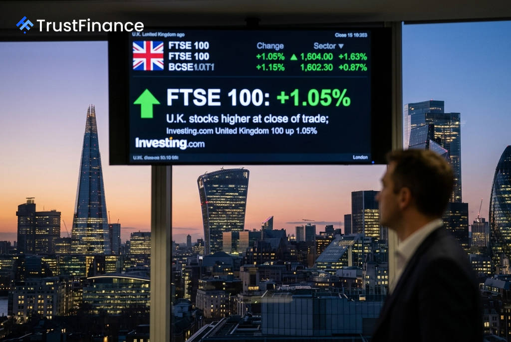 FTSE 100 Rises Over 1% to Start Week, Led by Tech and Pharma Stocks