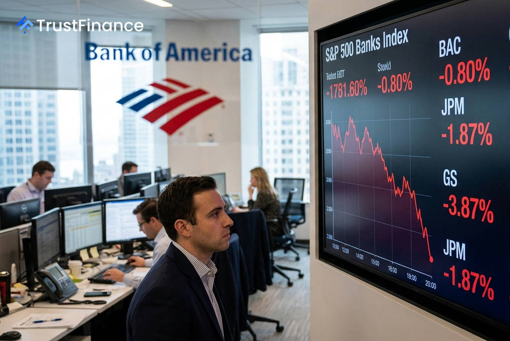 หุ้นธนาคารยักษ์ใหญ่สหรัฐฯ ร่วง หลัง Bank of America คาดการณ์รายได้ธุรกิจวาณิชธนกิจต่ำกว่าคาด