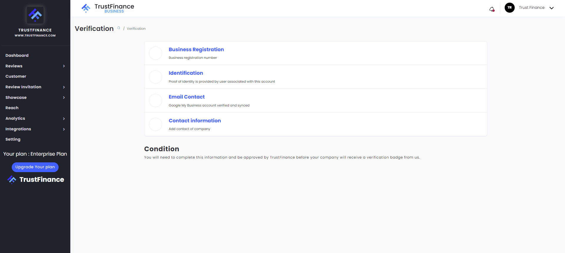 Verify your business information - TrustFinance Business