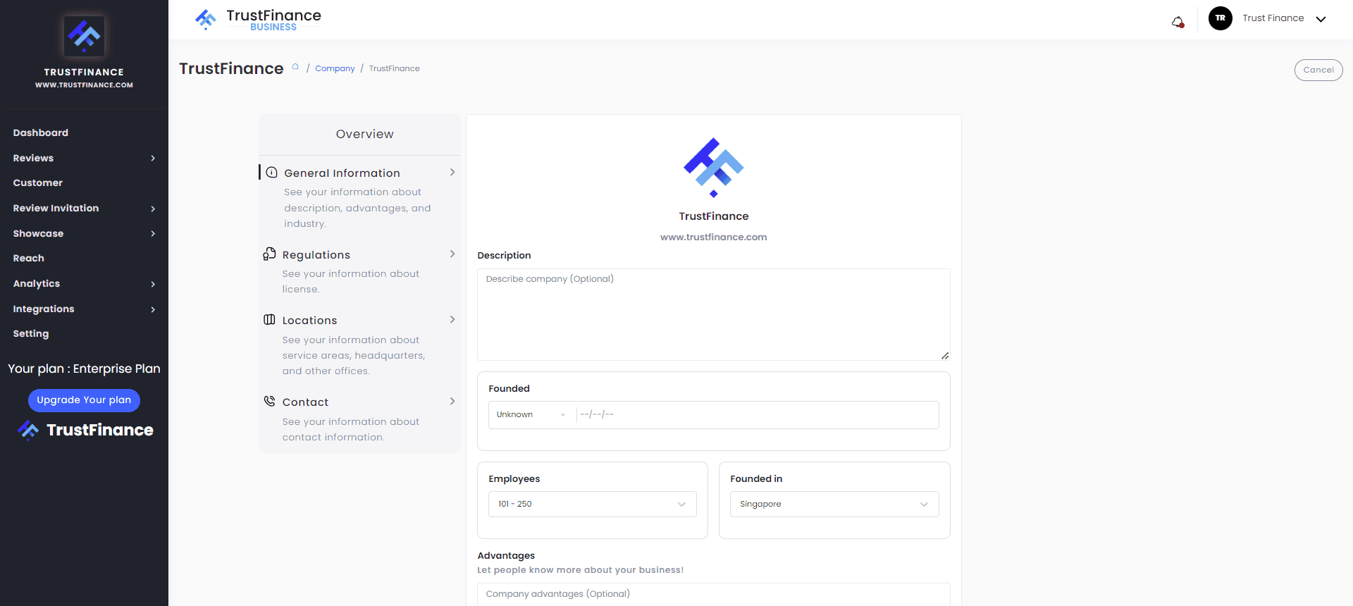 Customize your profile information - TrustFinance Business
