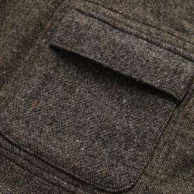 material shot of the pocket on The Gibson Jacket in Khaki Donegal Wool