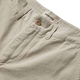 material shot of the front placket and waistband of The Slim Foundation Pant in Organic Stone