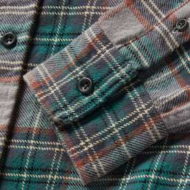 material shot of the cuffs on The Ledge Shirt in Coastline Plaid