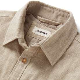 material shot of the collar on The Lined Utility Shirt in Oat Donegal