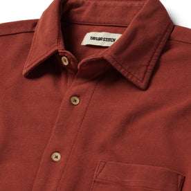 material shot of the collar on The Short Sleeve California in Red Clay Pique