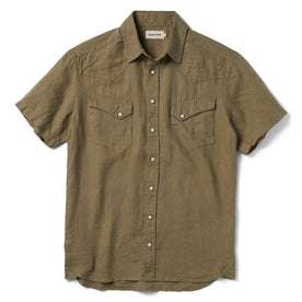 flatlay of The Short Sleeve Western in Olive Linen