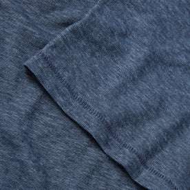 material shot of the sleeve of The Cotton Hemp Tee in Slate and Navy Stripe