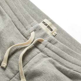 material shot of the drawcords on The Fillmore Short in Heather Grey