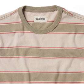 material shot of the collar and label on The Organic Cotton Tee in Seagrass Stripe