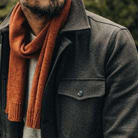 fit model wearing The Lodge Scarf in Rust