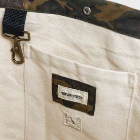 material shot of the internal pocket in The Market Tote in Camo Boss Duck